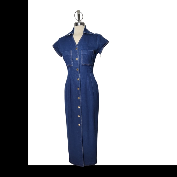 VESTI Blue Denim Maxi Dress Size S/P - Picture 7 of 15